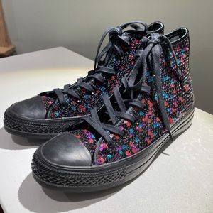 Women’s 7 Converse Black Sequin High Top Chucks